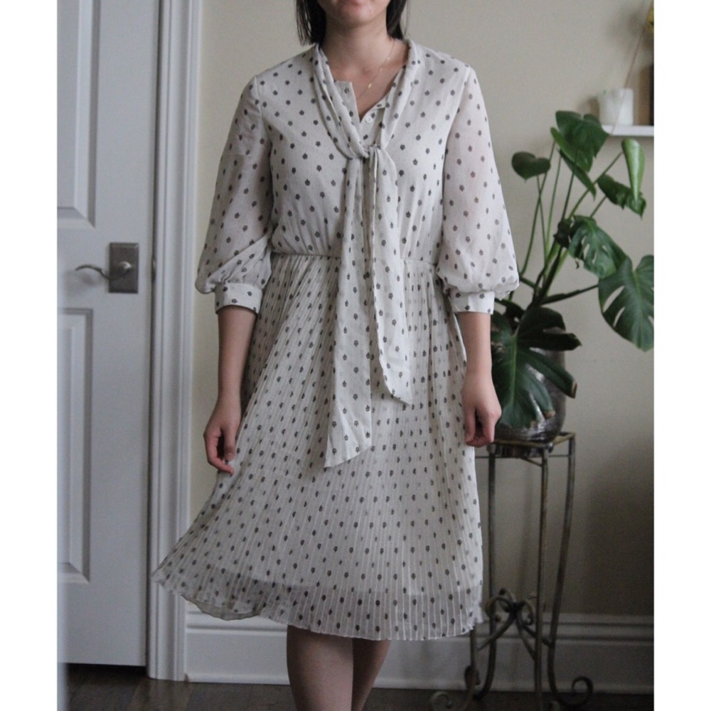 Classy  White and Black Patterned Dress